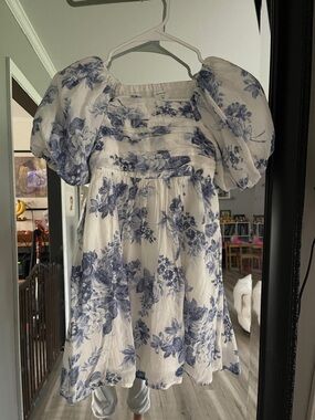 abercrombie kids White Dress with Blue Floral Print
